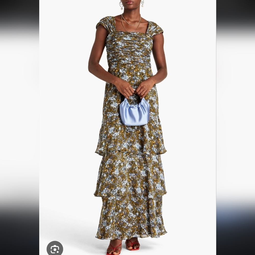 MIKAEL AGHAL Floral Tiered Gathered Printed Crepe De Chine Lined Maxi Dress(10)